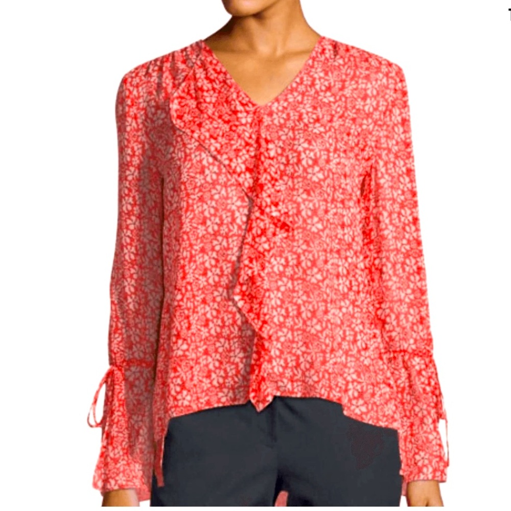 10 Crosby Derek Lam silk Red and White Floral Blouse
